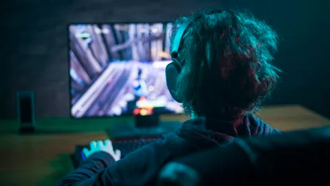 Men playing game on the computer 스톡 사진