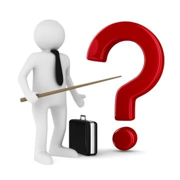 Men with pointer and question. Isolated 3d image Stock Illustration