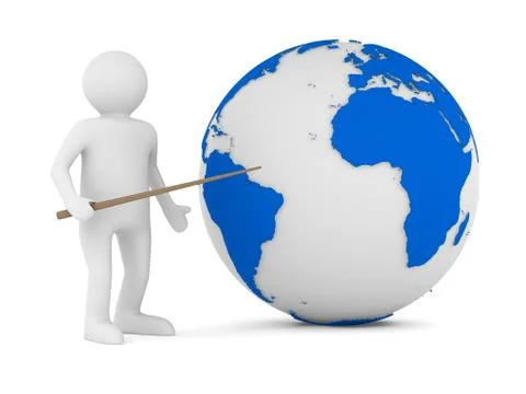Men with pointer on white. Isolated 3d image Stock Illustration