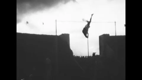 Men pole vault in the 1936 Olympics. Stock Footage 145408766