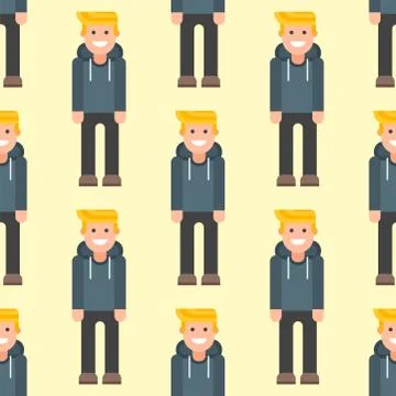 Men portrait seamless pattern friendship character team happy people young guy Stock Illustration