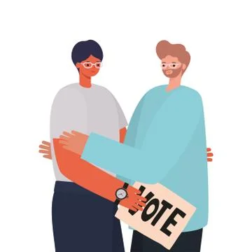 Men with a poster vote on a withe background Illustrazione stock