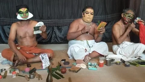 Men preparing for Kathakali dance VID 20180208 174842 Stock Footage 134042963