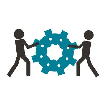 Men pulling gear pictogram Stock Illustration