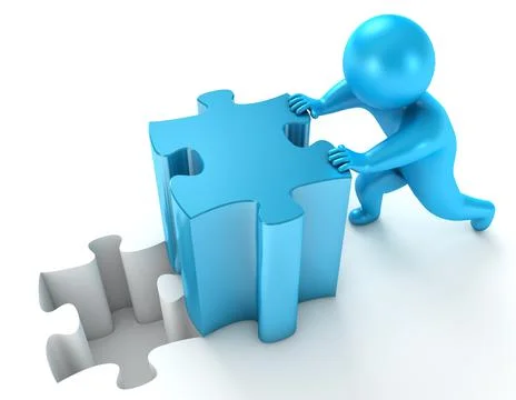 Men pushing puzzle piece イラスト素材
