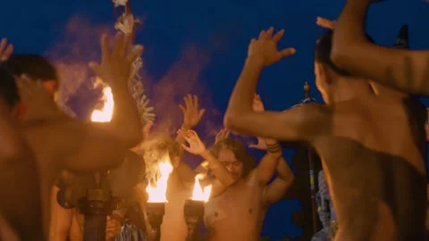Men Put Hands In Air And Move Performing Kecak Dance, Bali Video stock 261797448