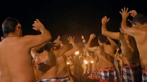 Men Put Hands In Air And Move Performing Kecak Dance, Bali-25 動画素材 261805340