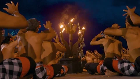 Men Put Hands In Air And Move Performing Kecak Dance, Bali 動画素材 261855736