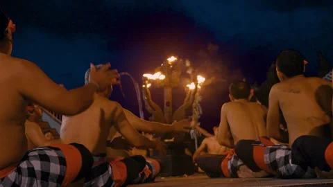Men Put Hands In Air And Move Performing Kecak Dance, Bali 動画素材 261855767