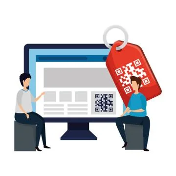 Men with qr code and computer Stock-Illustration