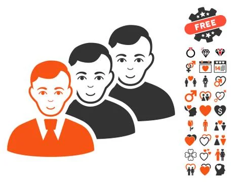 Men Queue Icon with Love Bonus Stock Illustration