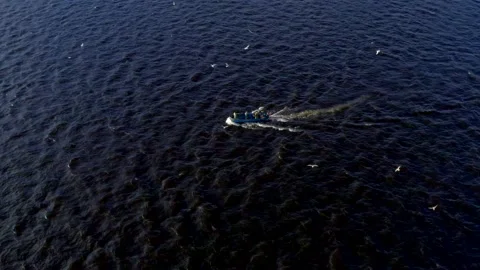 Men quickly go by boat to fish in the sea Stock Footage 154538581