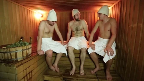 Men relaxing in the bath, sauna Stock Footage 85226409