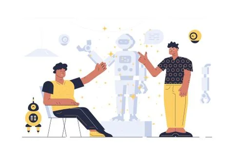 Men on robot presentation Stockillustratie