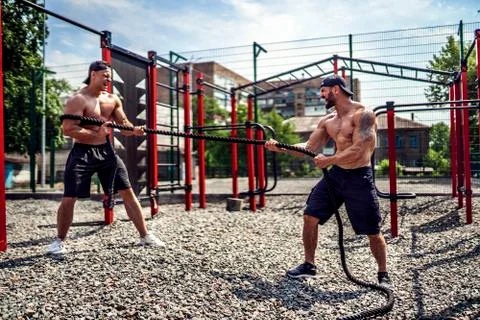 Men with rope, functional training Foto stock