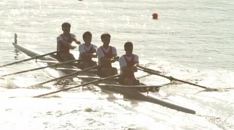 Men rowing in racing contest Stock Footage 10789781