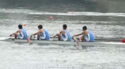 Men rowing in racing contest Stock Footage 10804129
