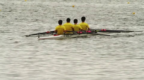 Men rowing in racing contest Stock Footage 65019199