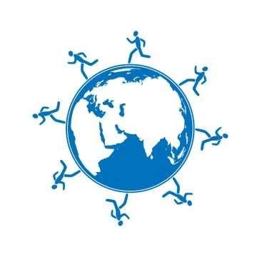 Men running around globe Stock Illustration