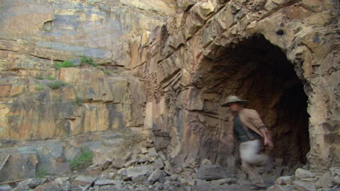 Men running out of tunnel before explosion - Reenactment Stock Footage 202911925