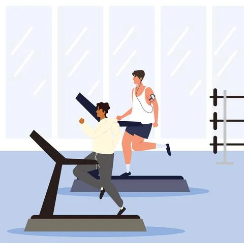 Men running on treadmill 스톡 일러스트