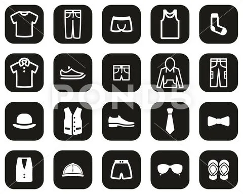 Man clothes and accessories collection - fashion wardrobe - vector icon  outline illustration Stock Vector