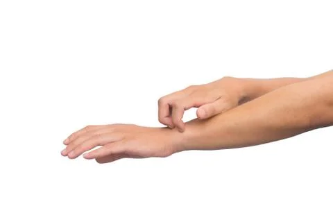 Men scratch hand isolated on white background with clipping path Stock Photos
