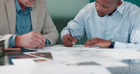 Men, sign and document with handshake in office for welcome, B2B contract and Stock Footage 312410403