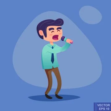 The men singing, acting, telling the speech. Vector flat cartoon illustration Stock Illustration