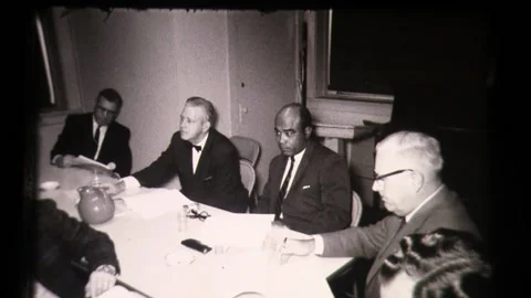 Men Sitting at Table, American Life, Small Town Meeting Local Community Center Stock Footage 130355282