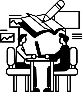 Men sitting at a table with a book and a pen 스톡 일러스트