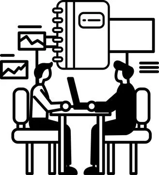 Men sitting at a table with a book in front of them Stock Illustration