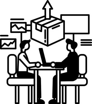 Men sitting at a table with a box in the middle Illustrazione stock