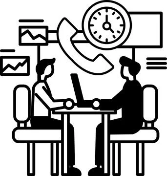 Men sitting at a table with a clock in the background Stock Illustration