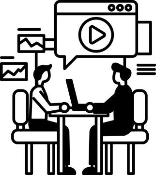 Men sitting at a table with a laptop in front of them イラスト素材