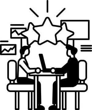 Men sitting at a table with a laptop in front of them イラスト素材