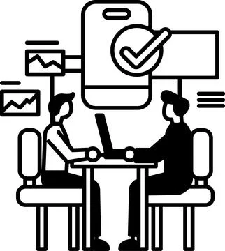 Men sitting at a table with a laptop in front of them Stock Illustration