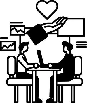 Men sitting at a table with a laptop in front of them Illustrazione stock