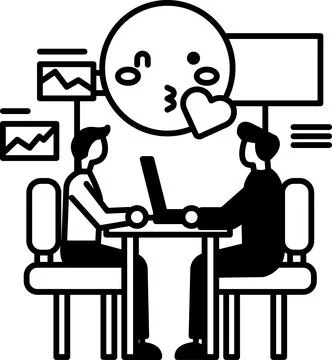 Men sitting at a table with a laptop in front of them Stock Illustration