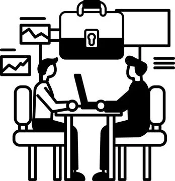 Men sitting at a table with a laptop in front of them Stock Illustration