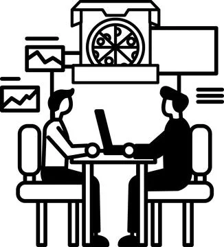 Men sitting at a table with a laptop in front of them Illustrazione stock