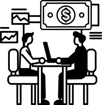 Men sitting at a table with a laptop in front of them Illustrazione stock