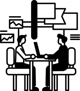 Men sitting at a table with a laptop in front of them Stock Illustration