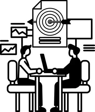 Men sitting at a table with a laptop in front of them イラスト素材
