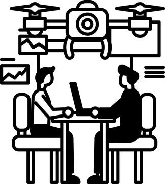 Men sitting at a table with a laptop in front of them Stock Illustration