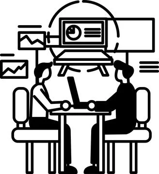 Men sitting at a table with a laptop in front of them Stock Illustration
