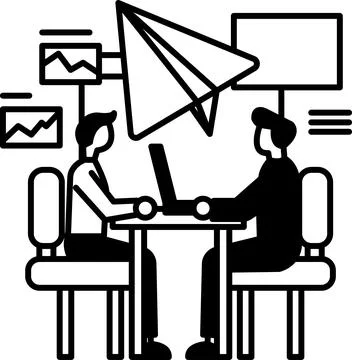 Men sitting at a table with a laptop in front of them Stock Illustration