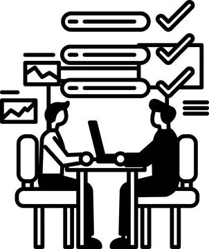 Men sitting at a table with a laptop in front of them Stockillustratie