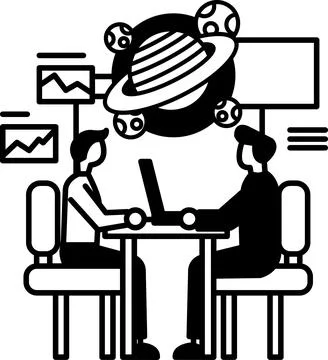 Men sitting at a table with a laptop in front of them Stock Illustration