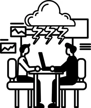 Men sitting at a table with a laptop in front of them Stock Illustration